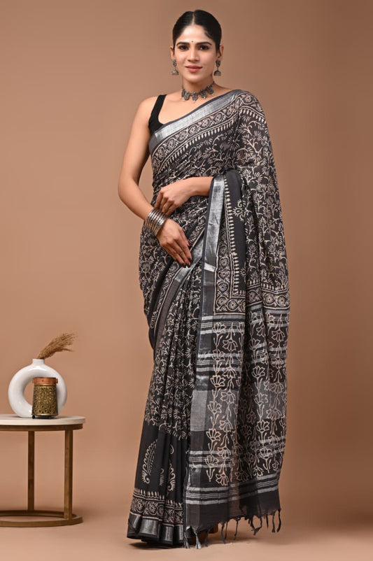 Traditional Bhagalpuri Linen Cotton Saree for Women