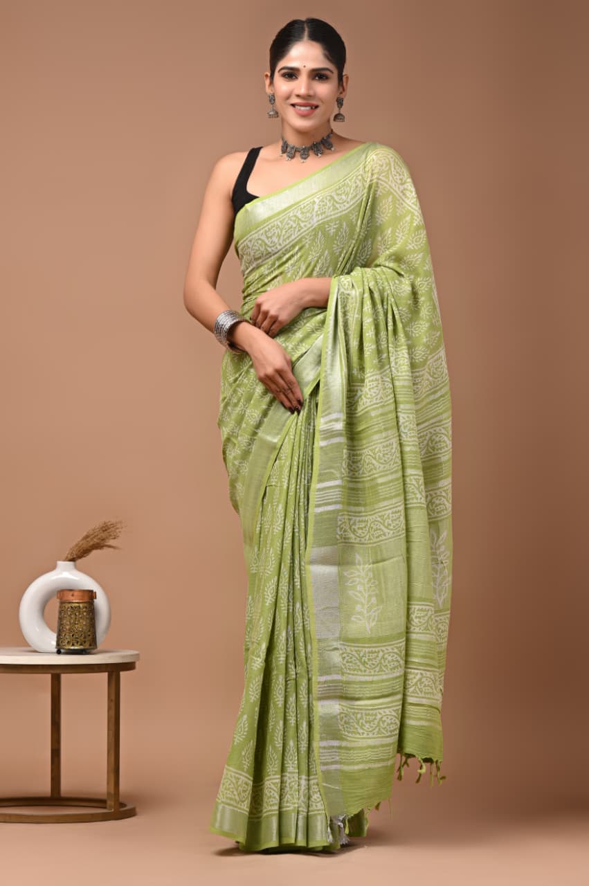 Traditional Bhagalpuri Linen Cotton Saree for Women