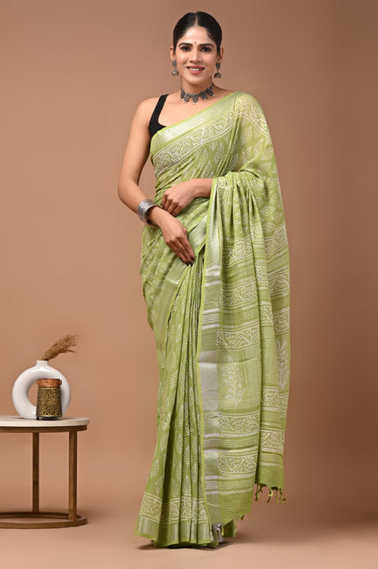 Traditional Bhagalpuri Linen Cotton Saree for Women