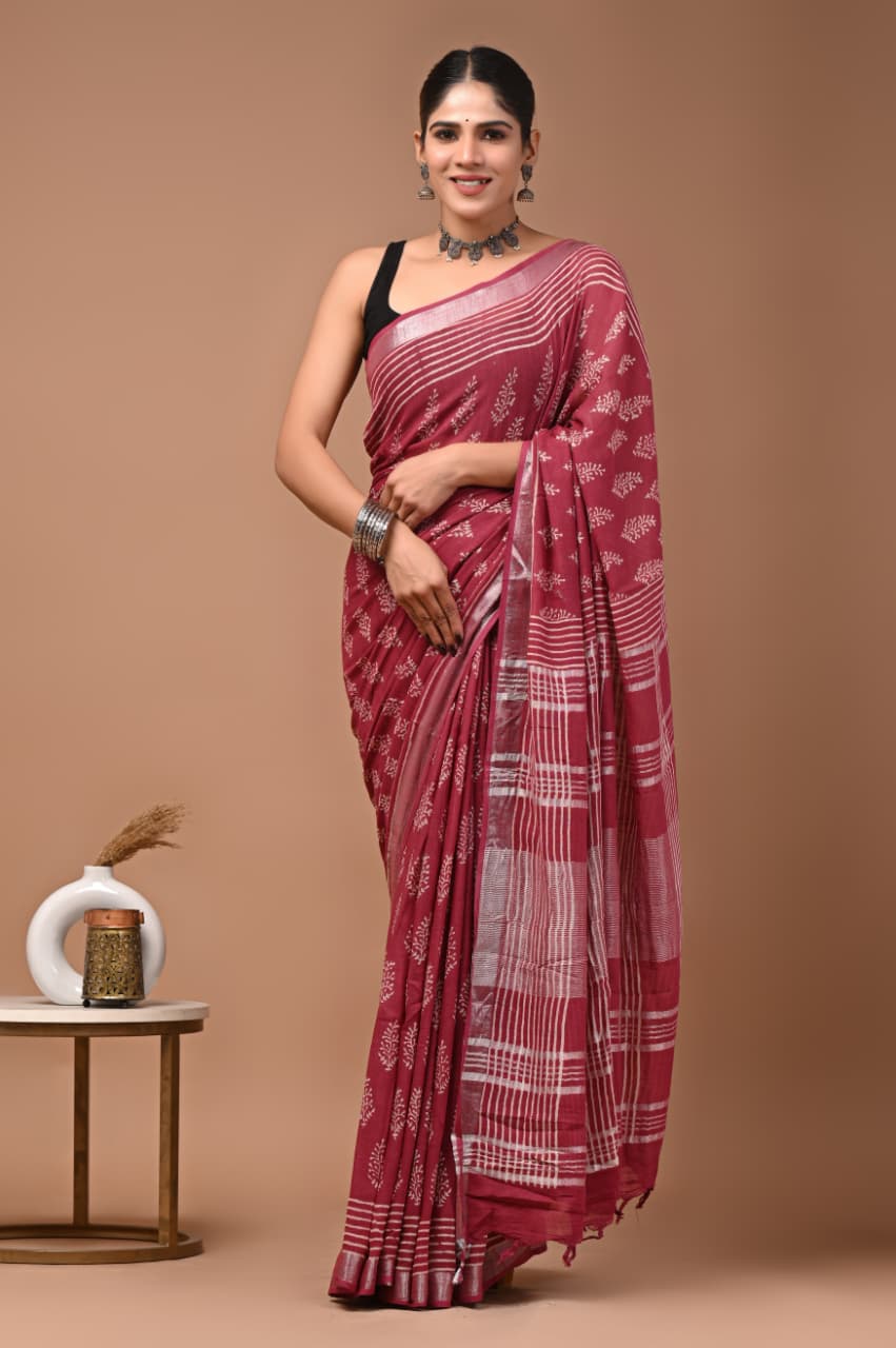 Traditional Bhagalpuri Linen Cotton Saree for Women