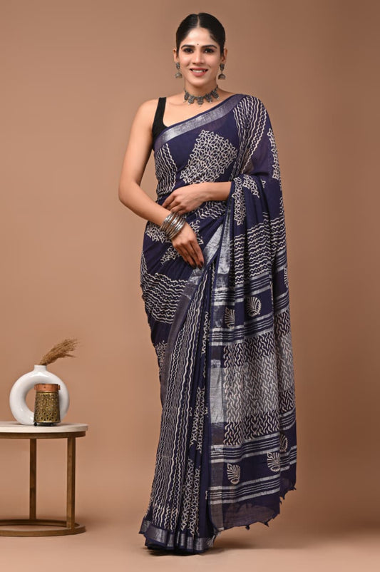 Traditional Bhagalpuri Linen Cotton Saree for Women
