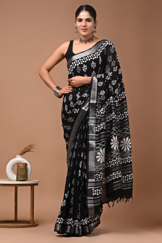 Traditional Bhagalpuri Linen Cotton Saree for Women