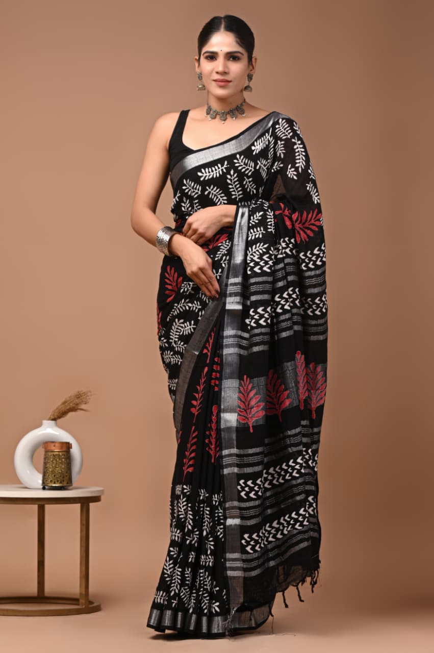 Traditional Bhagalpuri Linen Cotton Saree for Women