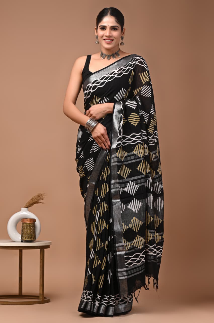 Traditional Bhagalpuri Linen Cotton Saree for Women
