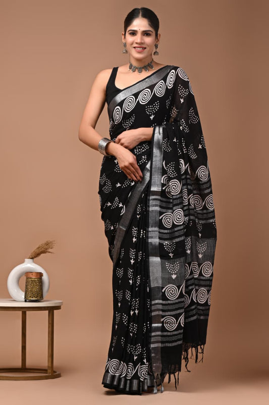 Traditional Bhagalpuri Linen Cotton Saree for Women