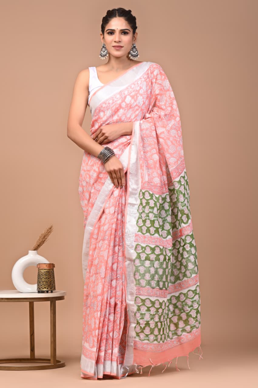 Traditional Bhagalpuri Linen Cotton Saree for Women