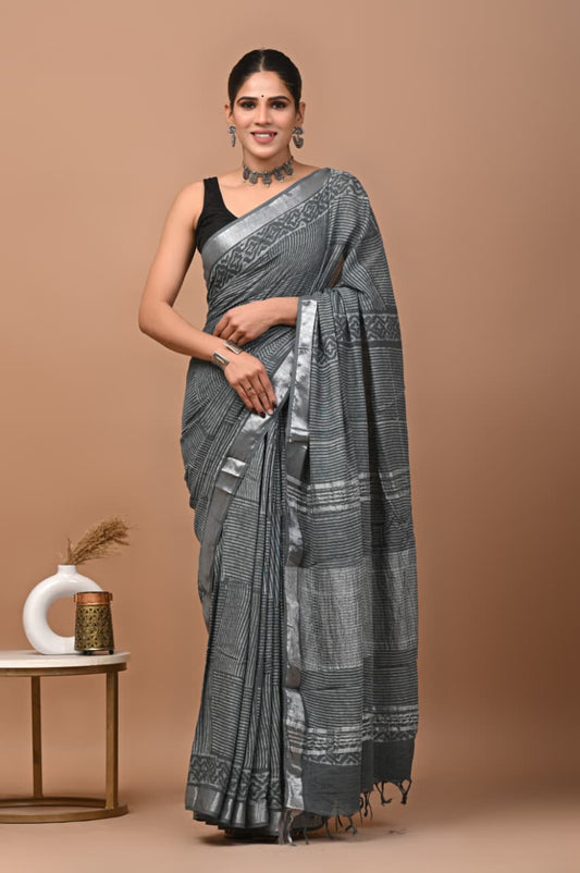 Traditional Bhagalpuri Linen Cotton Saree for Women