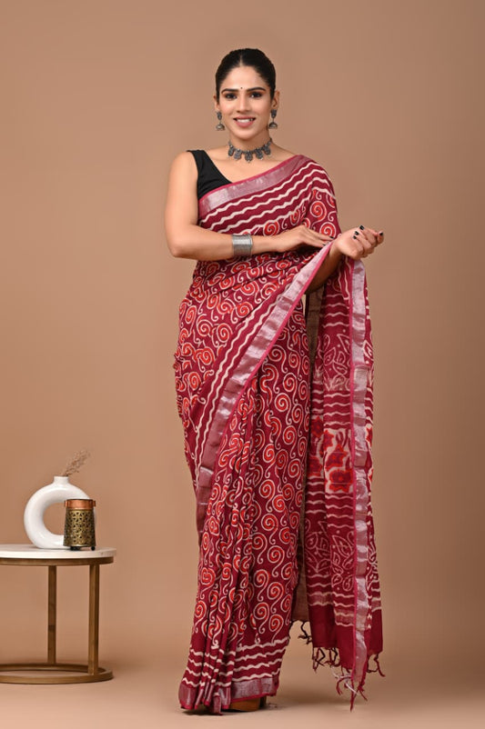 Traditional Bhagalpuri Linen Cotton Saree for Women