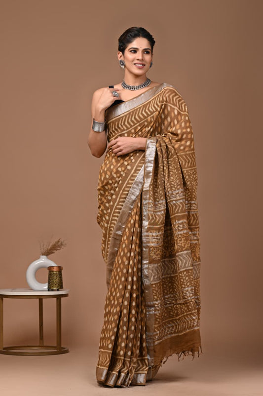 Traditional Bhagalpuri Linen Cotton Saree for Women