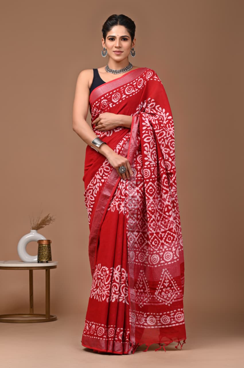 Traditional Bhagalpuri Linen Cotton Saree for Women