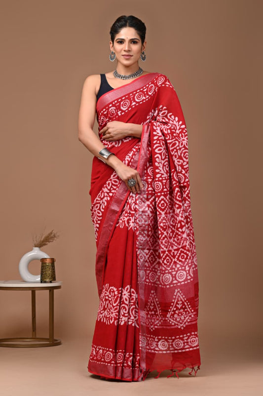 Traditional Bhagalpuri Linen Cotton Saree for Women
