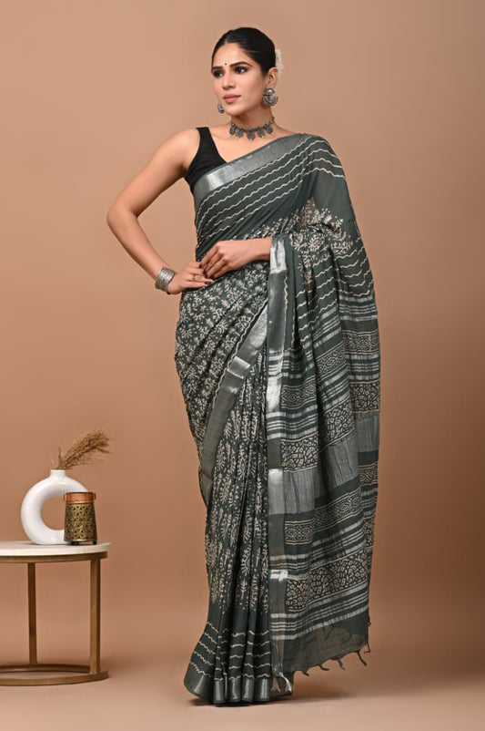 Traditional Bhagalpuri Linen Cotton Saree for Women