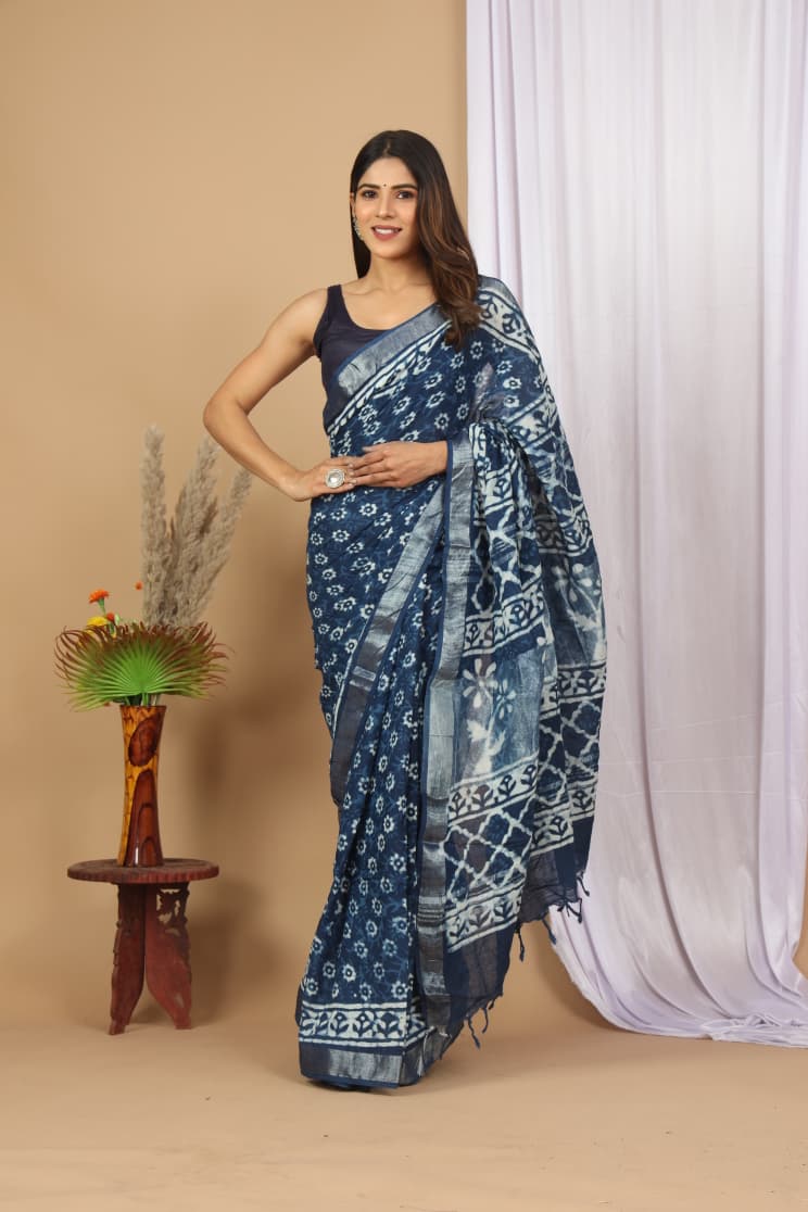 Traditional Bhagalpuri Linen Cotton Saree for Women