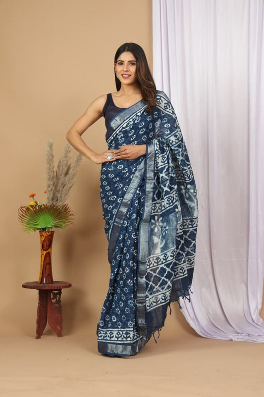 Traditional Bhagalpuri Linen Cotton Saree for Women