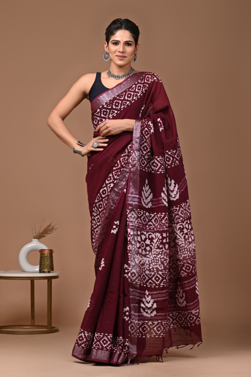 Traditional Bhagalpuri Linen Cotton Saree for Women