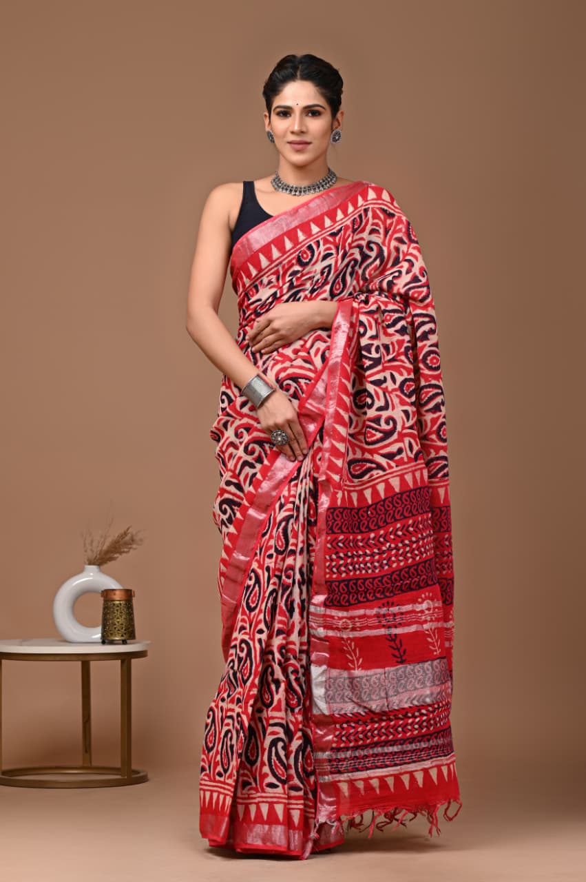 Traditional Bhagalpuri Linen Cotton Saree for Women
