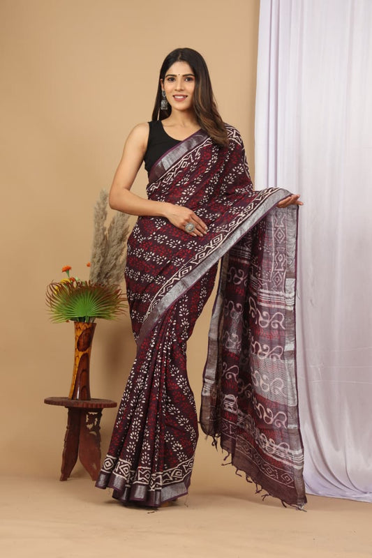Traditional Bhagalpuri Linen Cotton Saree for Women