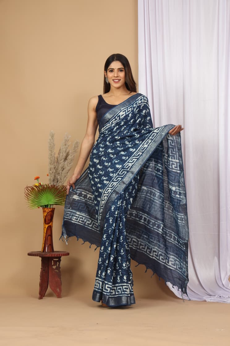 Traditional Bhagalpuri Linen Cotton Saree for Women