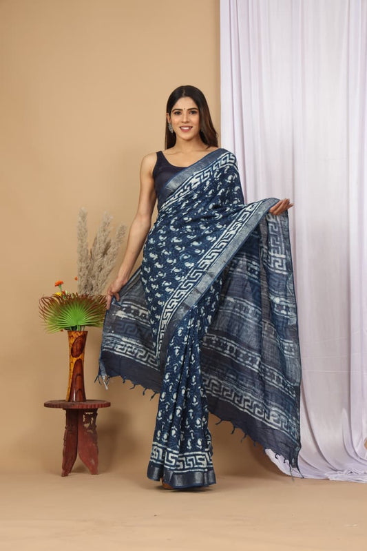 Traditional Bhagalpuri Linen Cotton Saree for Women