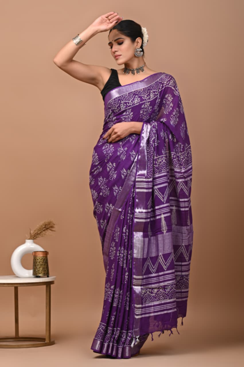 Traditional Bhagalpuri Linen Cotton Saree for Women