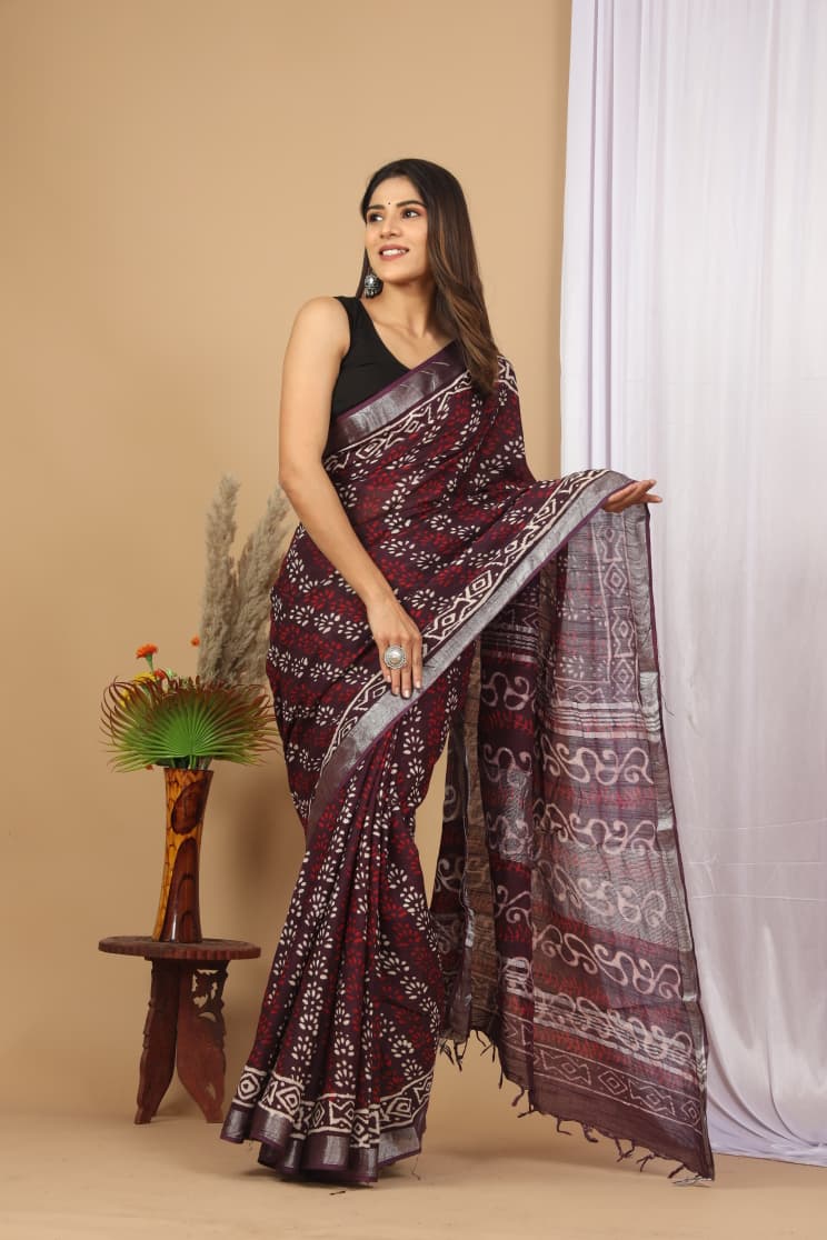 Traditional Bhagalpuri Linen Cotton Saree for Women
