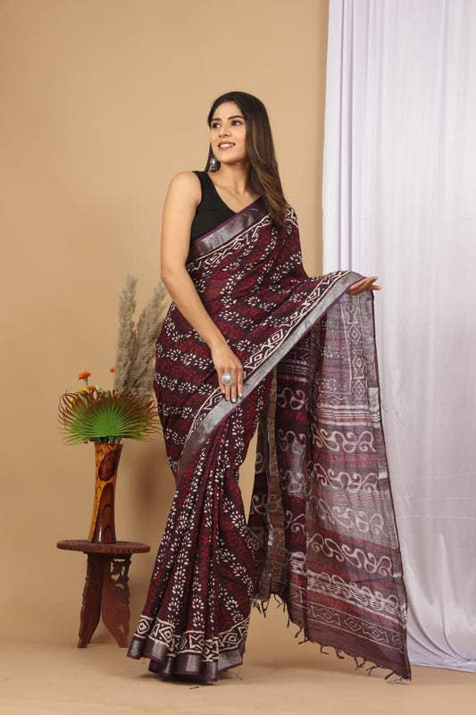Traditional Bhagalpuri Linen Cotton Saree for Women