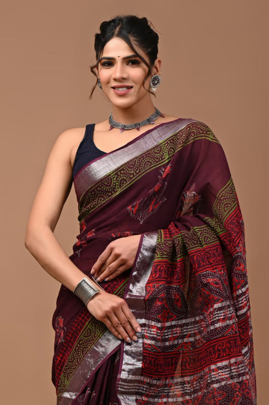 Traditional Bhagalpuri Linen Cotton Saree for Women