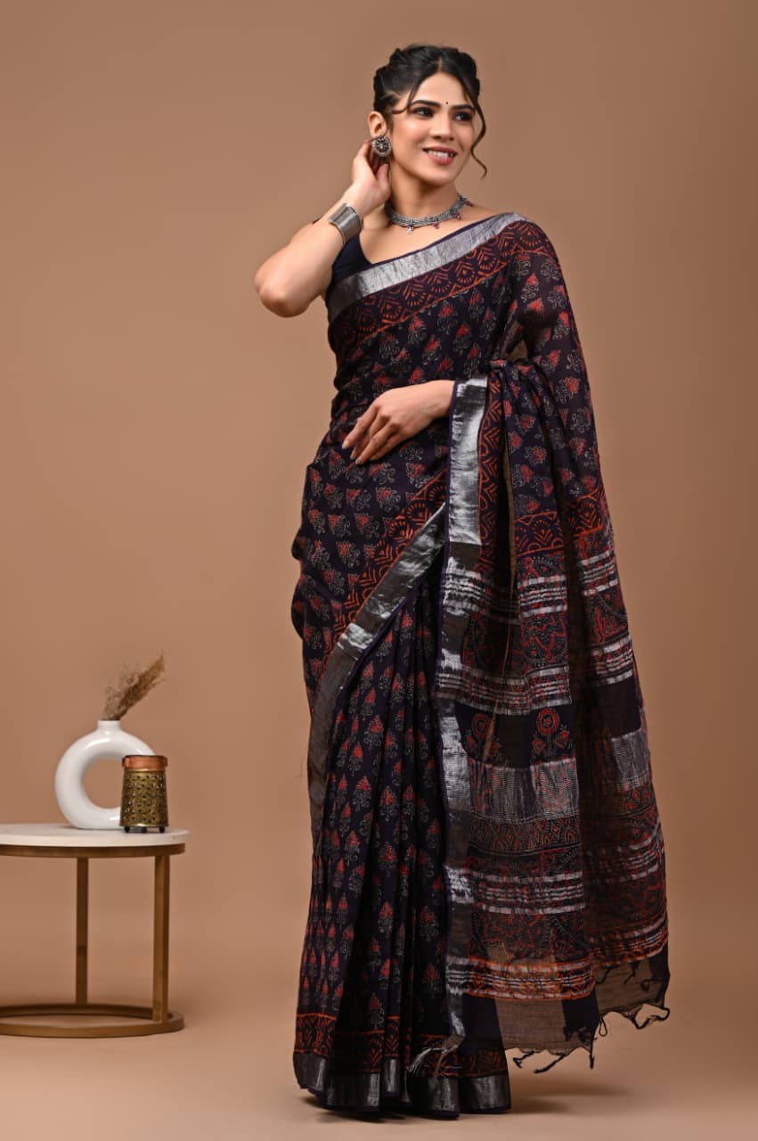 Traditional Bhagalpuri Linen Cotton Saree for Women