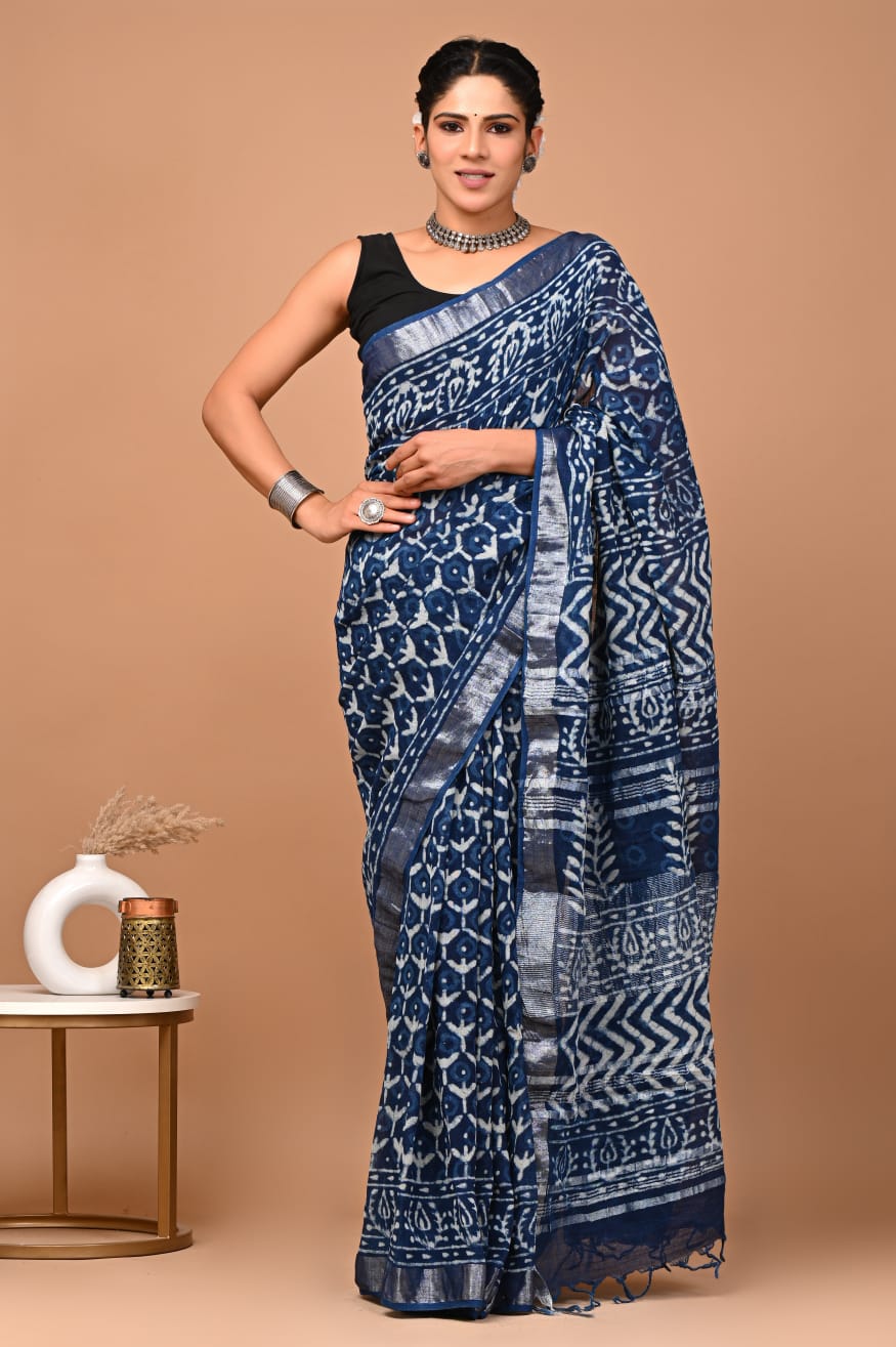Traditional Bhagalpuri Linen Cotton Saree for Women