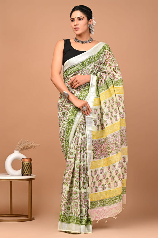 Traditional Bhagalpuri Linen Cotton Saree for Women