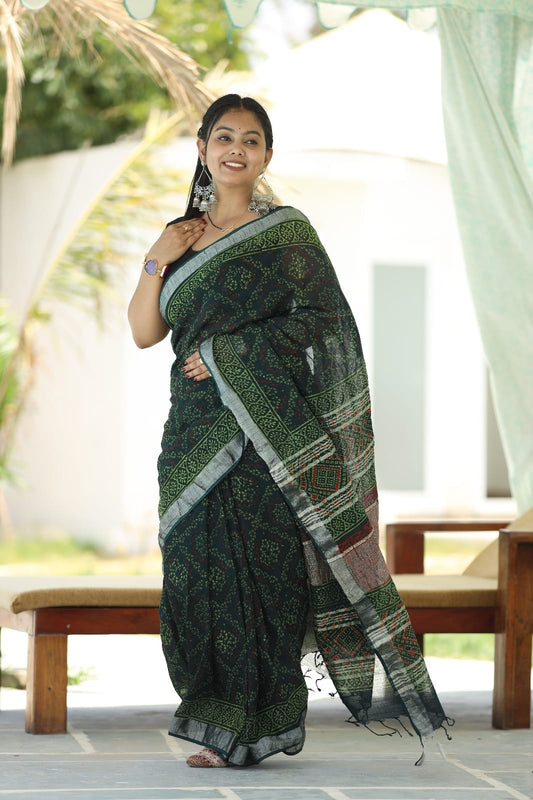 Traditional Bhagalpuri Linen Cotton Saree for Women