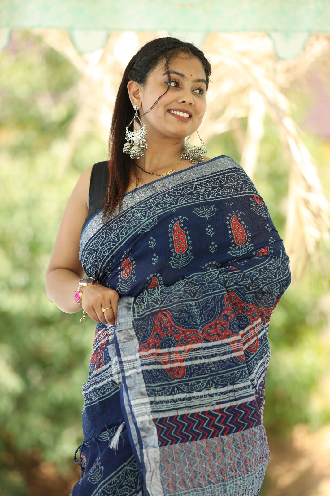 Traditional Bhagalpuri Linen Cotton Saree for Women