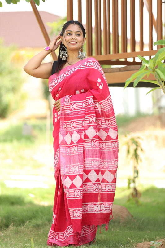 Traditional Bhagalpuri Linen Cotton Saree for Women