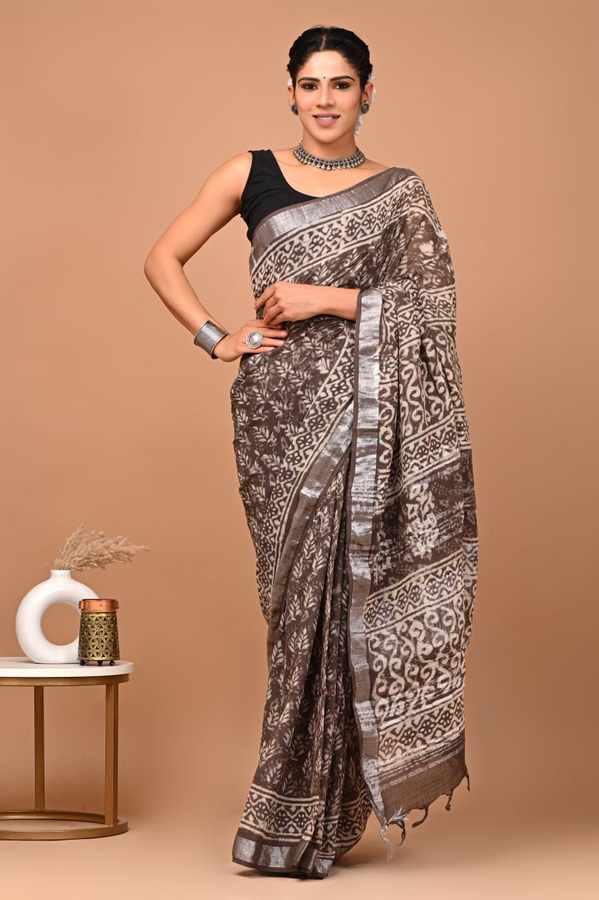Traditional Bhagalpuri Linen Cotton Saree for Women