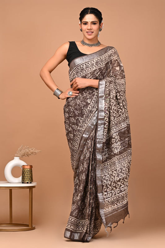 Traditional Bhagalpuri Linen Cotton Saree for Women