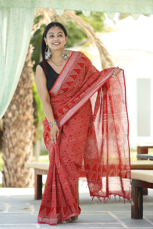 Traditional Bhagalpuri Linen Cotton Saree for Women