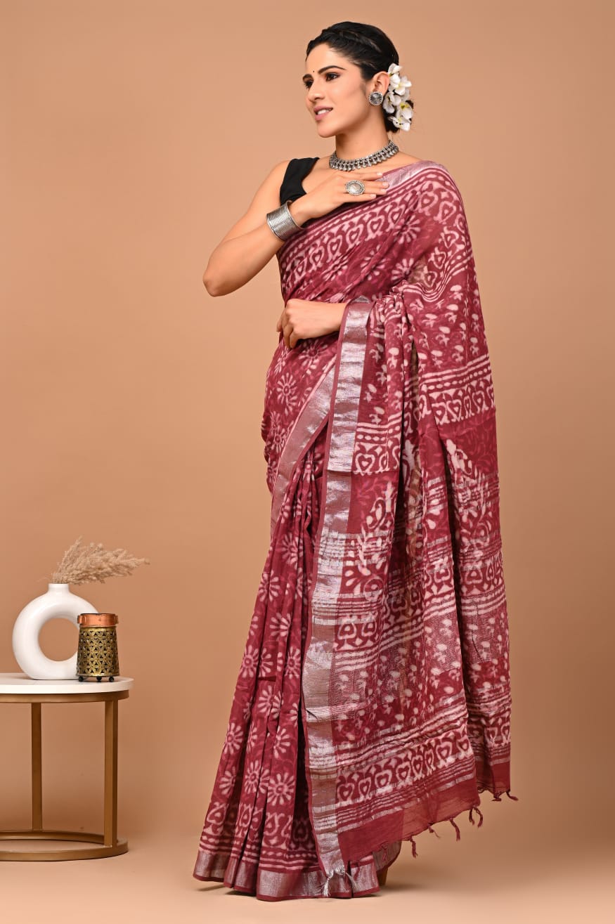 Traditional Bhagalpuri Linen Cotton Saree for Women