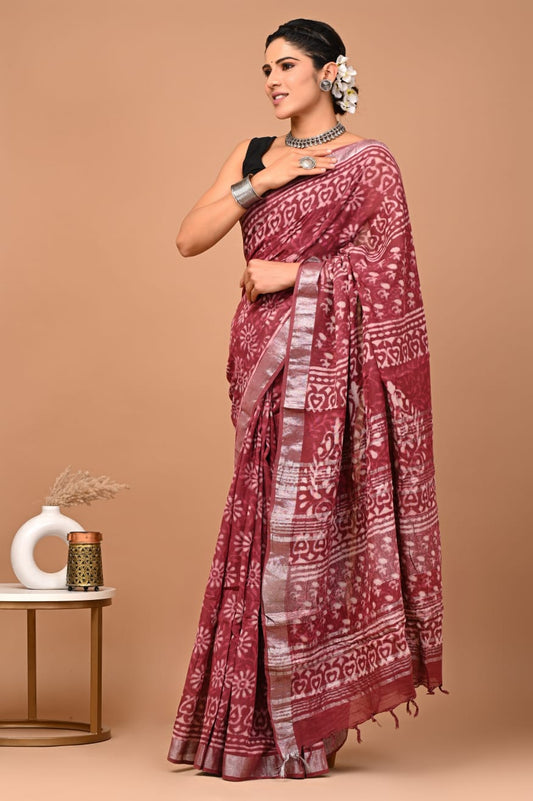 Traditional Bhagalpuri Linen Cotton Saree for Women