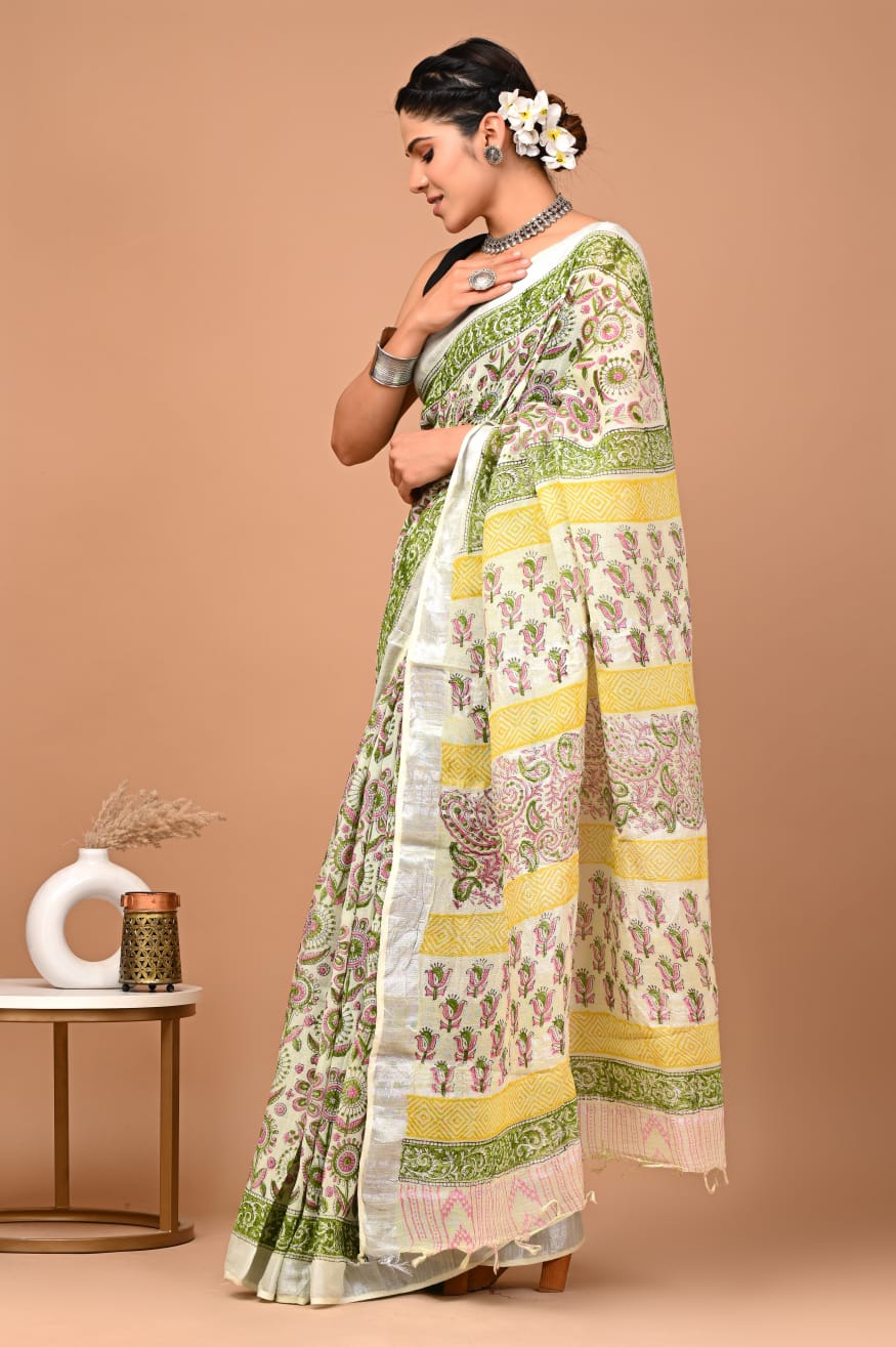 Traditional Bhagalpuri Linen Cotton Saree for Women