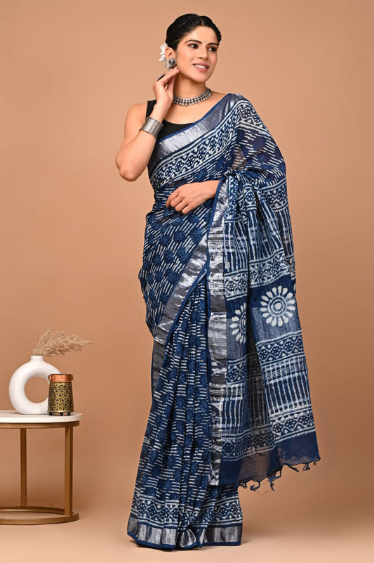 Traditional Bhagalpuri Linen Cotton Saree for Women