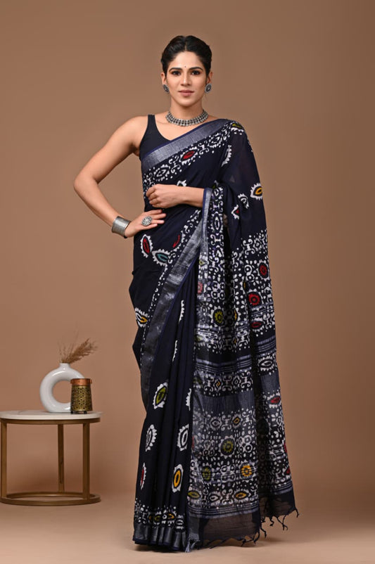 Traditional Bhagalpuri Linen Cotton Saree for Women