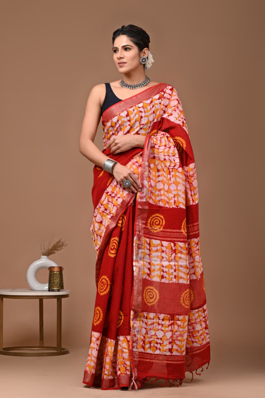 Traditional Bhagalpuri Linen Cotton Saree for Women