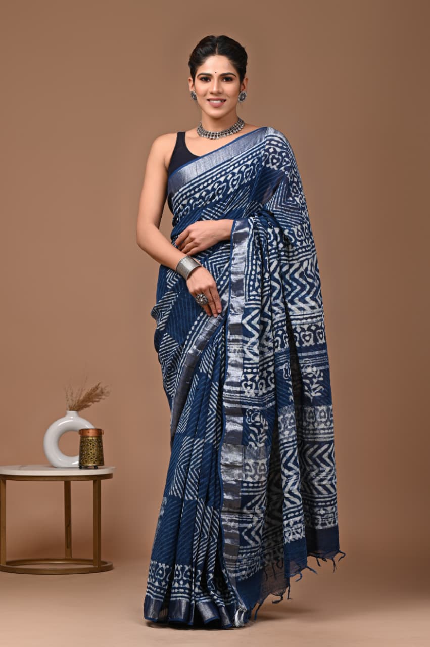 Traditional Bhagalpuri Linen Cotton Saree for Women