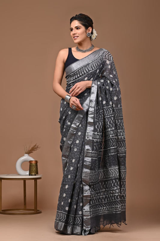 Traditional Bhagalpuri Linen Cotton Saree for Women