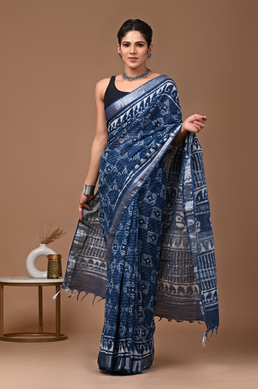 Traditional Bhagalpuri Linen Cotton Saree for Women