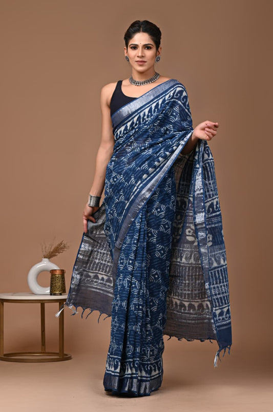 Traditional Bhagalpuri Linen Cotton Saree for Women