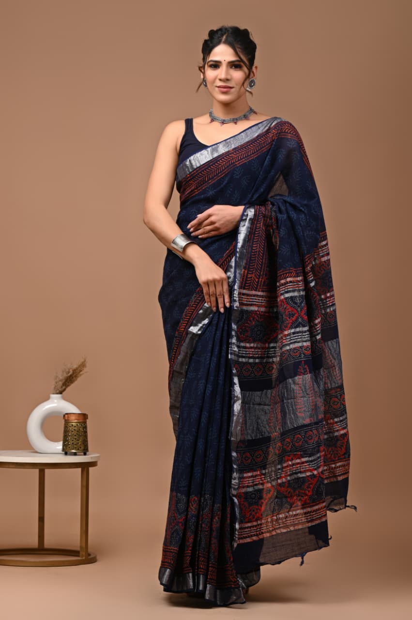 Traditional Bhagalpuri Linen Cotton Saree for Women