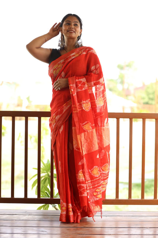 Traditional Bhagalpuri Linen Cotton Saree for Women