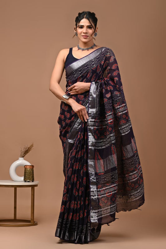 Traditional Bhagalpuri Linen Cotton Saree for Women