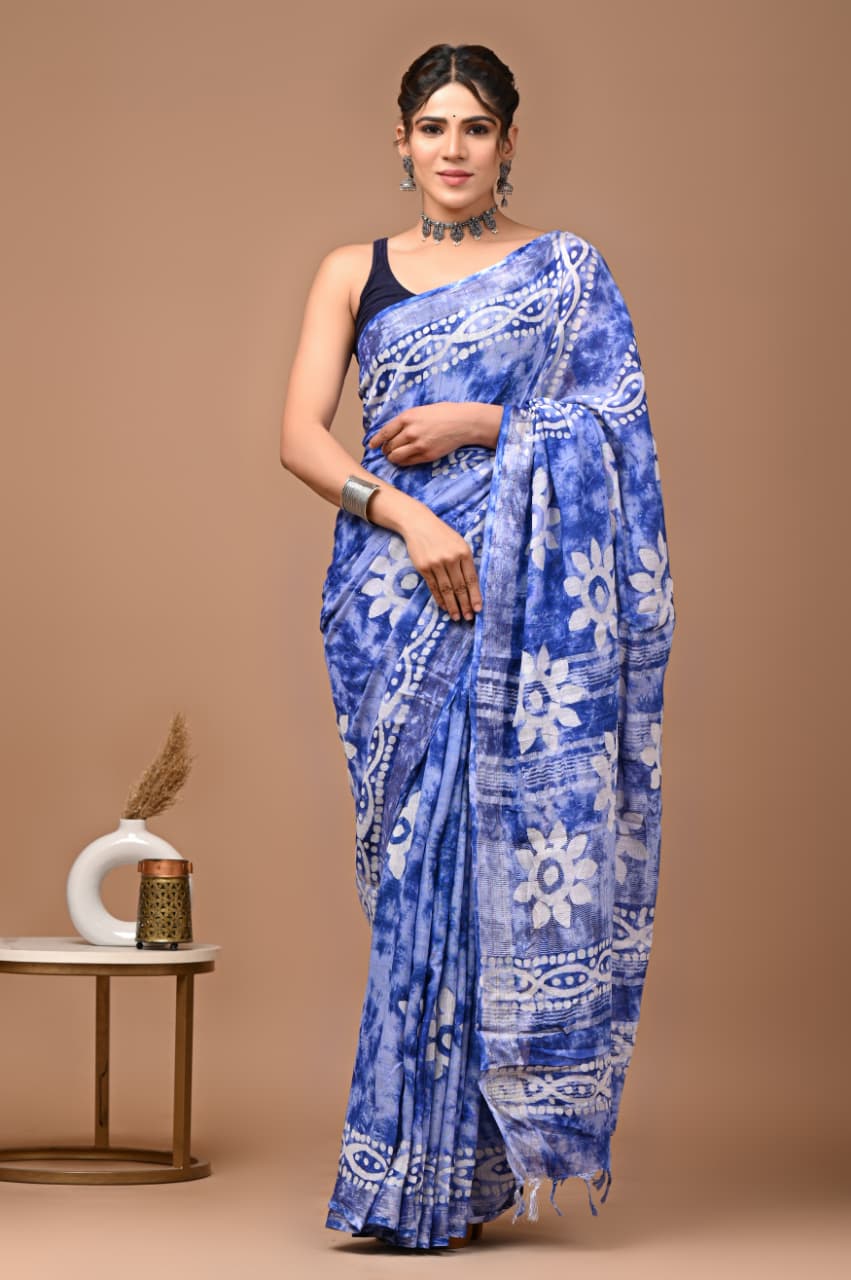 Traditional Bhagalpuri Linen Cotton Saree for Women